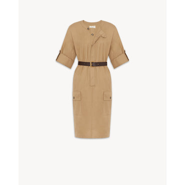 Robe Twill De Coton - Beige Fonce