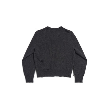 Distressed V-Neck Sweater - Anthracite