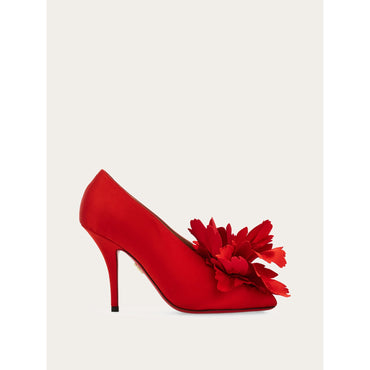 Flower Embellished High Heel Pump - Ladies - Flame Red/Lipstick Red