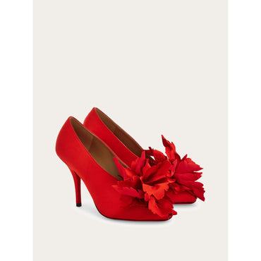 Flower Embellished High Heel Pump - Ladies - Flame Red/Lipstick Red