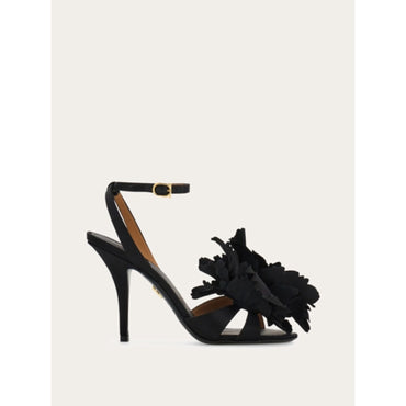 Flower Embellished High Heel Sandal - Ladies - Black