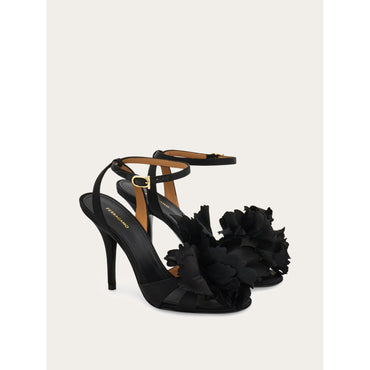Flower Embellished High Heel Sandal - Ladies - Black