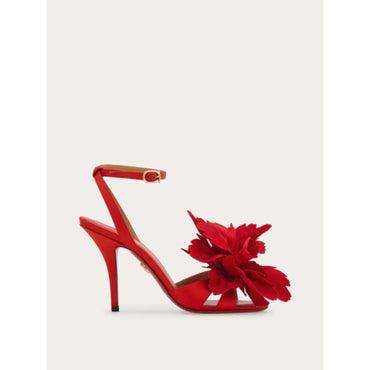 Flower Embellished High Heel Sandal - Ladies - Flame Red/Lipstick Red