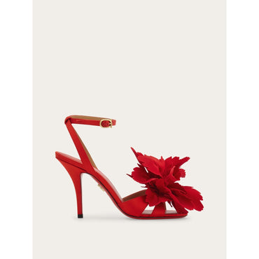 Flower Embellished High Heel Sandal - Ladies - Flame Red/Lipstick Red
