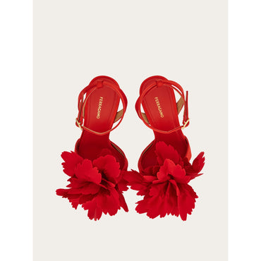Flower Embellished High Heel Sandal - Ladies - Flame Red/Lipstick Red