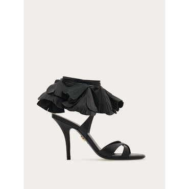 Flower Embellished High Heel Sandal - Ladies - Black
