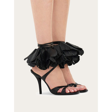 Flower Embellished High Heel Sandal - Ladies - Black