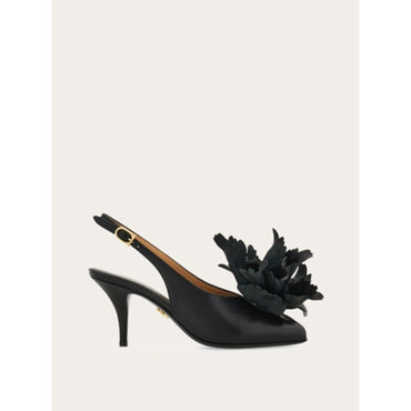Flower Embellished Slingback - Ladies - Black