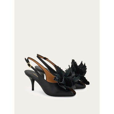 Flower Embellished Slingback - Ladies - Black