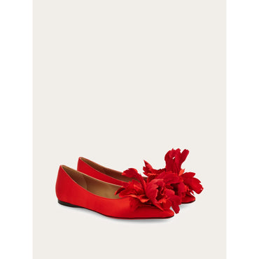 Flower Embellished Ballet Flat - Ladies - Flame Red/Lipstick Red