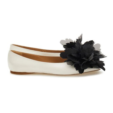 Flower Embellished Ballet Flat - Ladies - Grey/Optic White