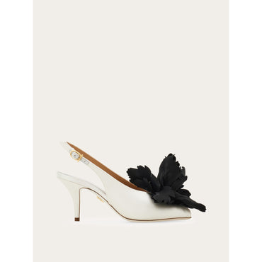 Flower Embellished Slingback - Ladies - Grey/Optic White
