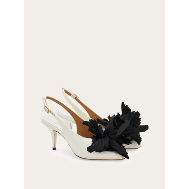 Flower Embellished Slingback - Ladies - Grey/Optic White