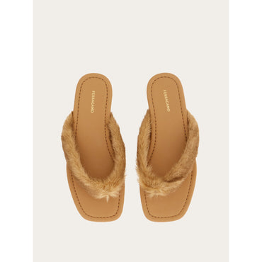 Thong Sandal With Fur Detail - Ladies - Mélange