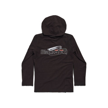Long Sleeve Hooded T-Shirt - Washed Black/White
