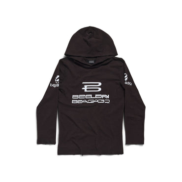 Long Sleeve Hooded T-Shirt - Washed Black/White