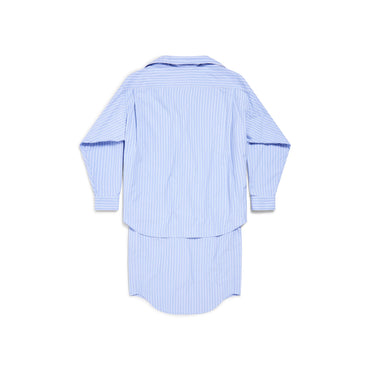Layered Shirt Dress - Sky Blue/White