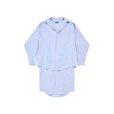 Layered Shirt Dress - Sky Blue/White