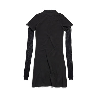 Mesh Sleeve Dress - Faded Black/White