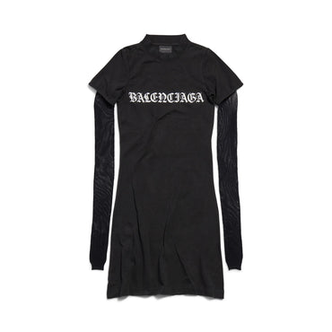 Mesh Sleeve Dress - Faded Black/White