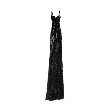 Embroidered Fitted Gown - Black