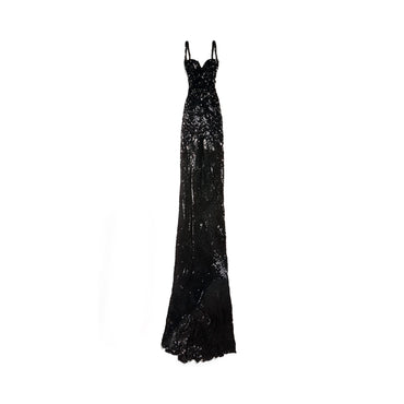 Embroidered Fitted Gown - Black