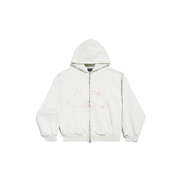 Regular Zip-Up Hoodie - Dirty White