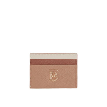 Tri-tone Grainy Leather TB Card Case - Camel/Abeige/Warmtan