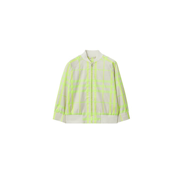 Check Cotton Blend Bomber Jacket - Vivid Lime IP Check