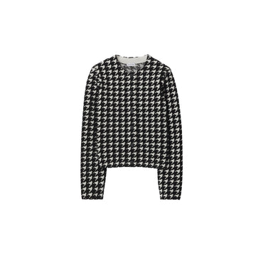 Houndstooth Nylon Blend Cardigan - Black IP Pattern