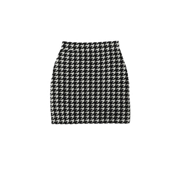 Houndstooth Nylon Blend Mini Skirt - Black