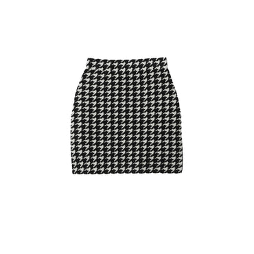 Houndstooth Nylon Blend Mini Skirt - Black