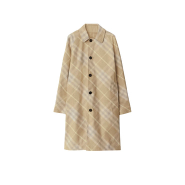 Mid-length Reversible Check Gabardine Car Coat - Flax