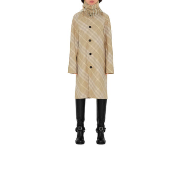 Mid-length Reversible Check Gabardine Car Coat - Flax