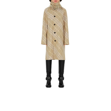 Mid-length Reversible Check Gabardine Car Coat - Flax