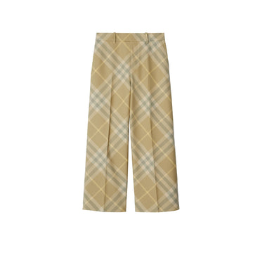 Cropped Check Wool Tailored Trousers - Flax IP Check