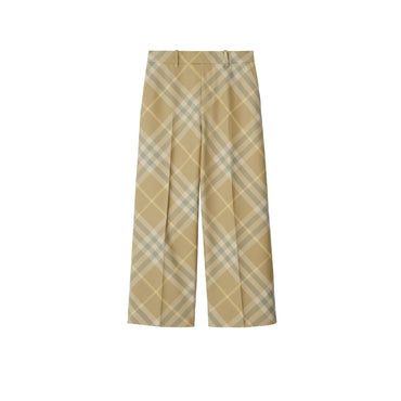 Cropped Check Wool Tailored Trousers - Flax IP Check