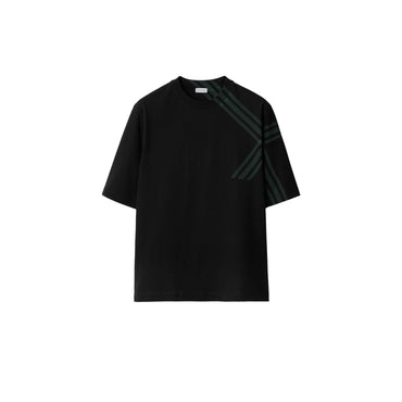 Check Sleeve Cotton T-shirt - Black