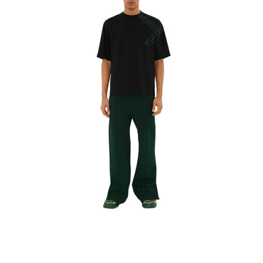 Check Sleeve Cotton T-shirt - Black