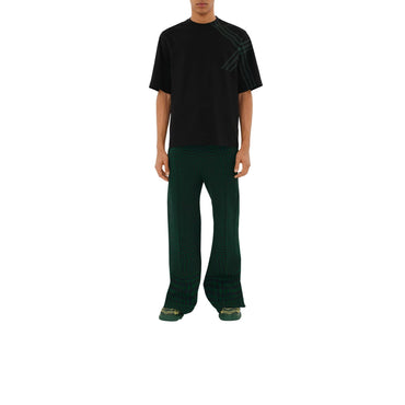 Check Sleeve Cotton T-shirt - Black