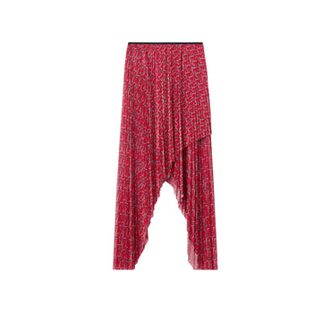 Pleated B Jersey Skirt - Silver/Red