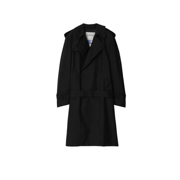 Long Silk Blend Trench Coat - Black