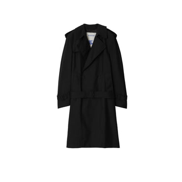 Long Silk Blend Trench Coat - Black