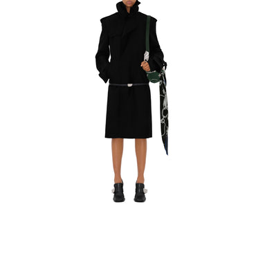 Long Silk Blend Trench Coat - Black