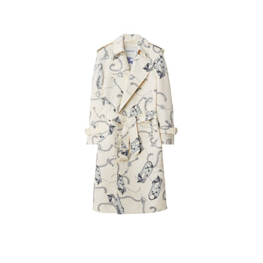 Long Knight Hardware Tricotine Trench Coat - Silver/White