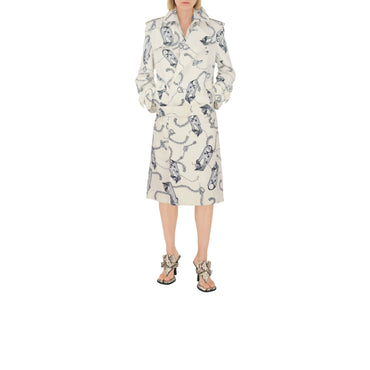 Long Knight Hardware Tricotine Trench Coat - Silver/White