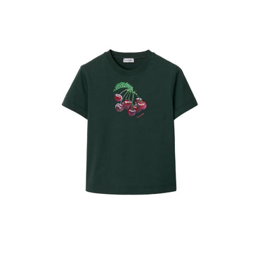 Boxy Crystal Cherry Cotton T-shirt - Fir