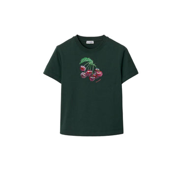 Boxy Crystal Cherry Cotton T-shirt - Fir