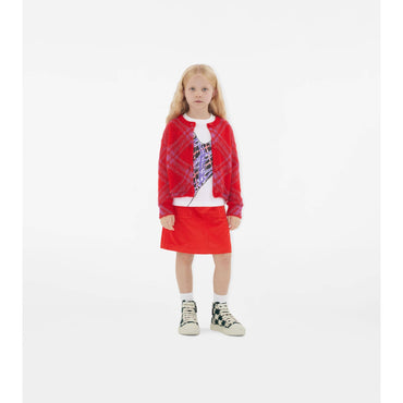 Check Mohair Wool Blend Cardigan - Warm Coral Red