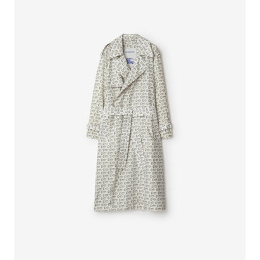 Long B Silk Trench Coat - White IP Pattern